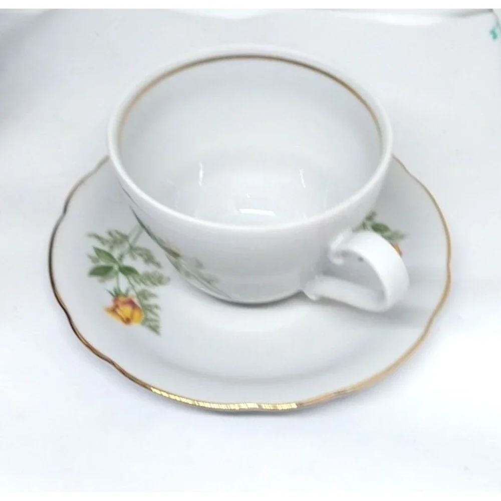 Vintage Kahla German Democratic Republic Demitasse Teacup & Saucer GDR Flowers